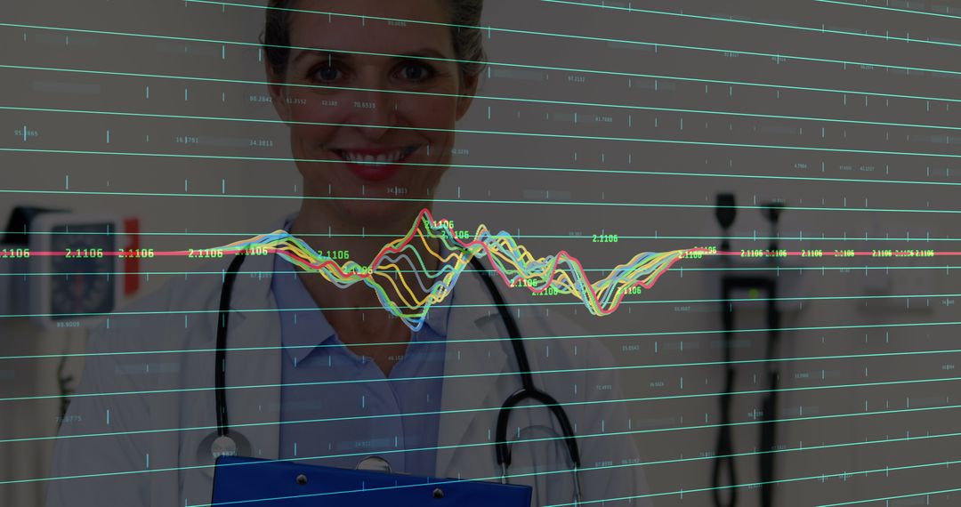 Doctor Analyzing Medical Data with Digital Technology Overlay