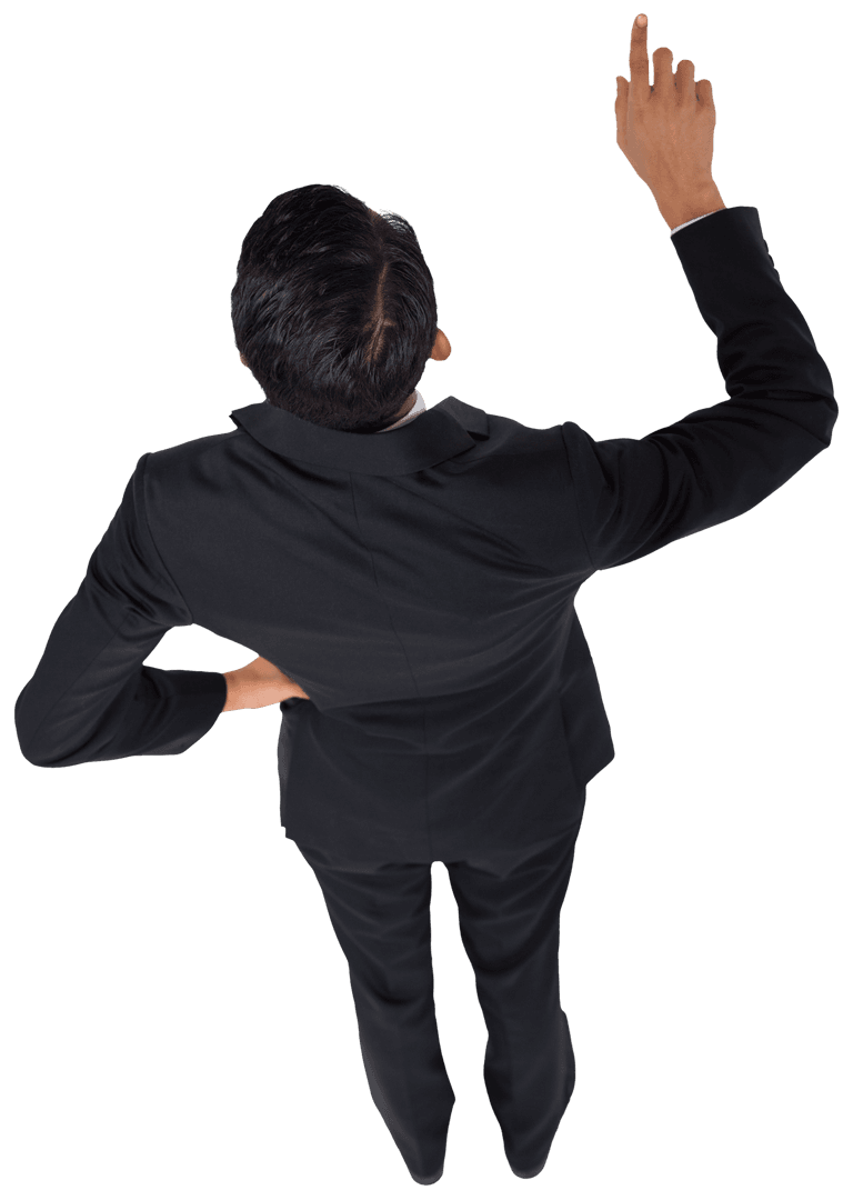 Businessman Pointing on Transparent Background for Virtual Display