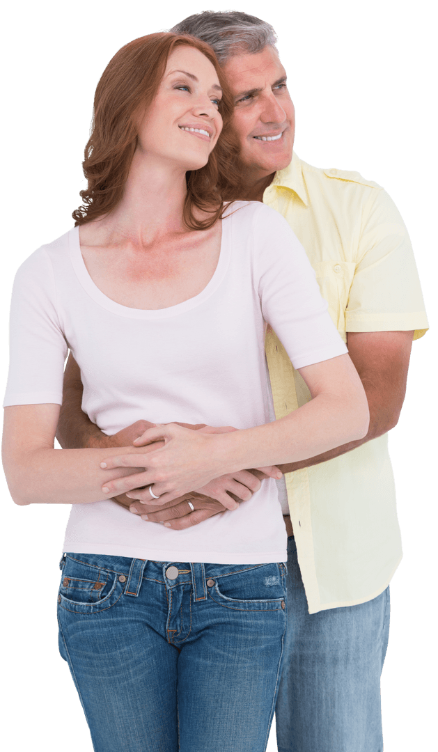 Happy Middle-Aged Couple Embracing on Transparent Background