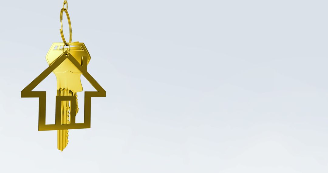 Golden Key with House Keychain on Minimal Background