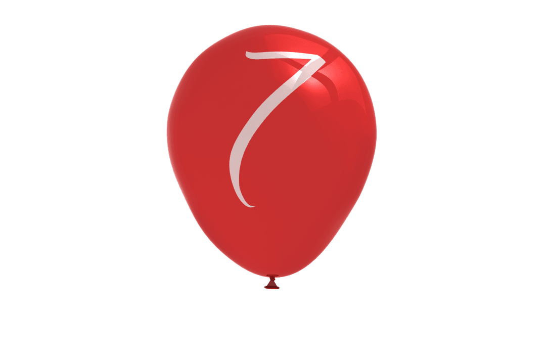 Red 7 Balloon Celebrating Birthday on Transparent Background