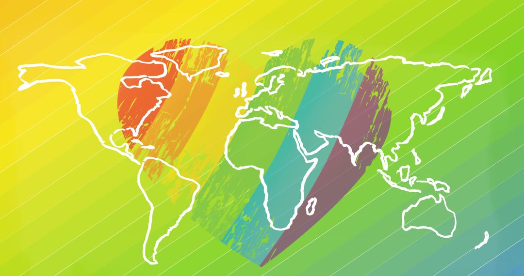 World Map Merged with Rainbow Heart on Vibrant Background