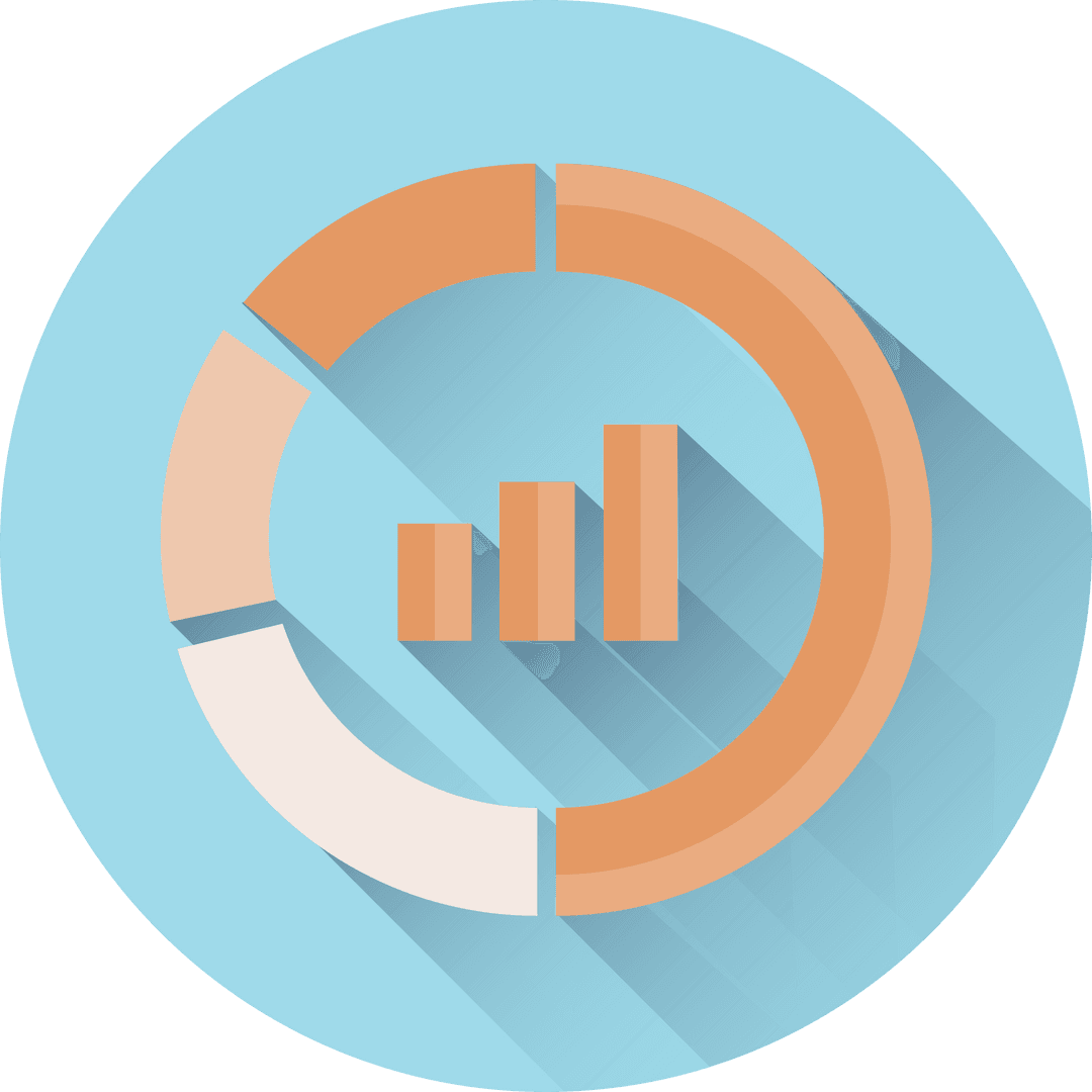 Transparent Diagram Icon in Blue Circle with Red Data Bars