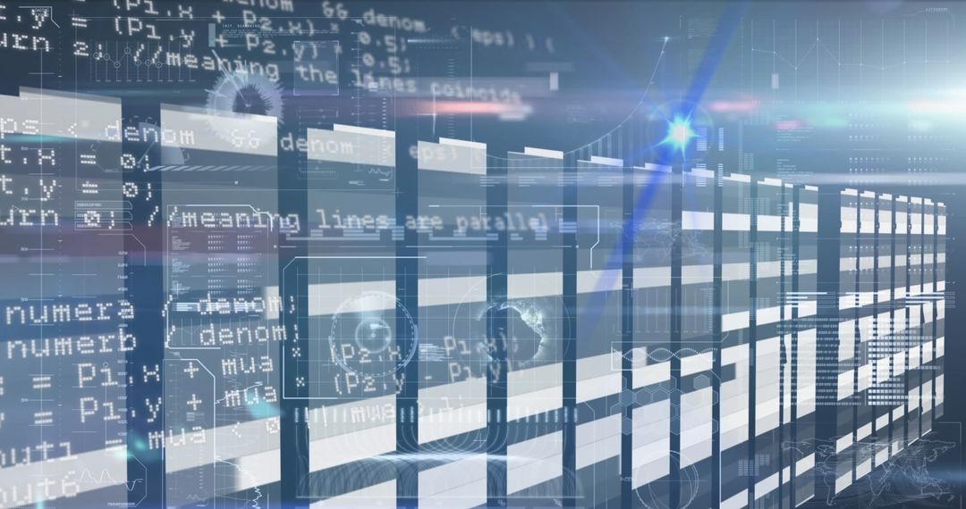 Digital Interface with Hud Graphics in Server Room