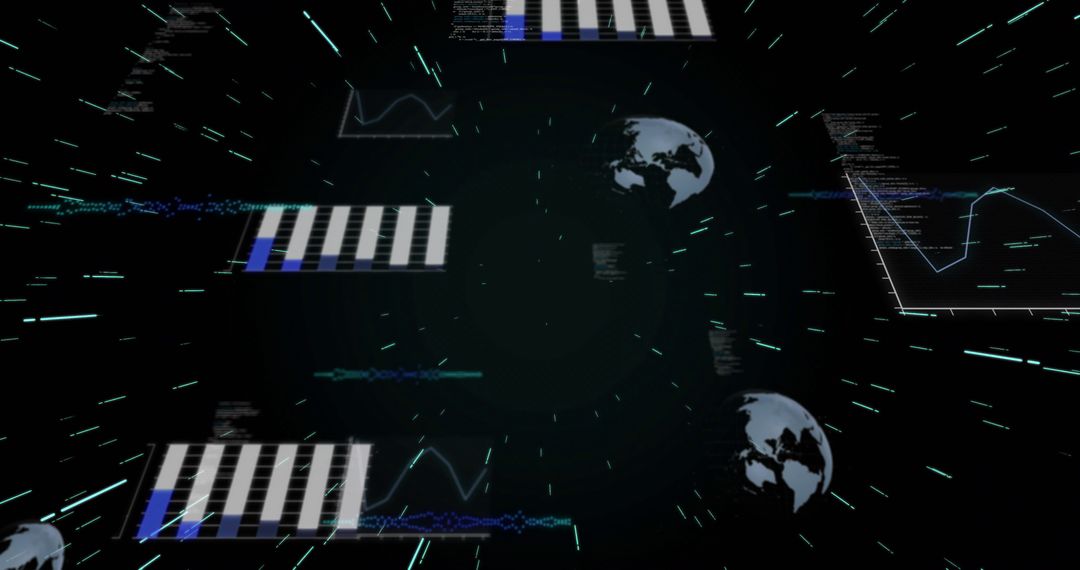 Futuristic Digital Data Streams with Rotating Earth