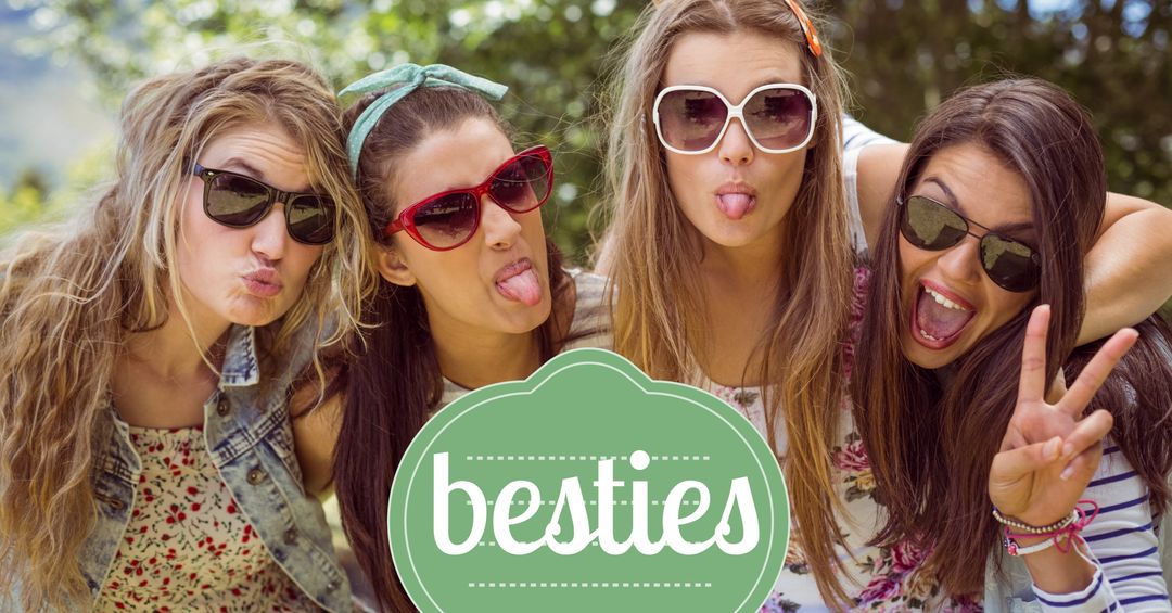 Fun Celebration of Friendship with Four Joyful Women in Sunglasses