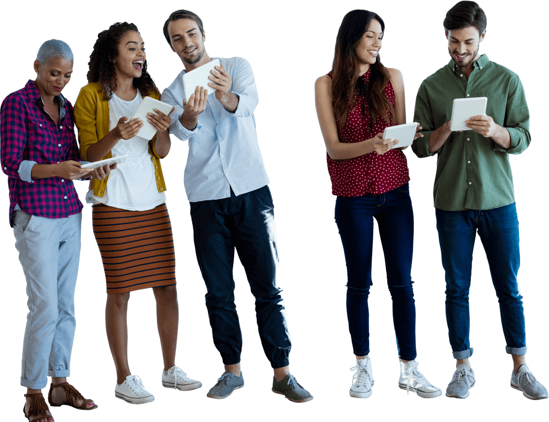 Diverse Business People Using Tablets on Transparent Background