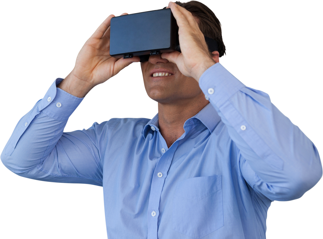 Smiling Businessman Exploring with Transparent VR Glasses - Download Free Stock Images Pikwizard.com