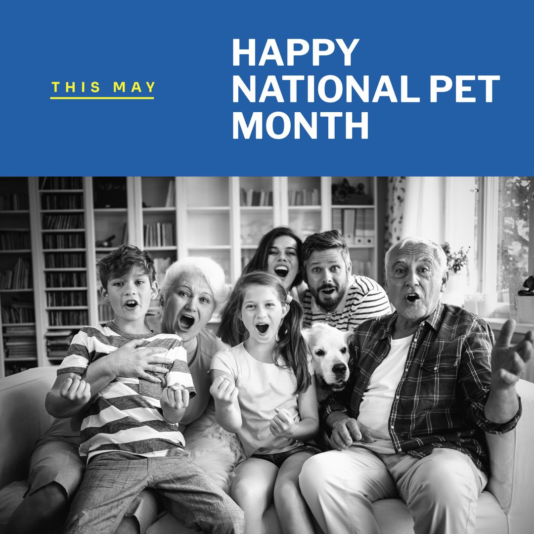 Caucasian Family Celebrating National Pet Month at Home