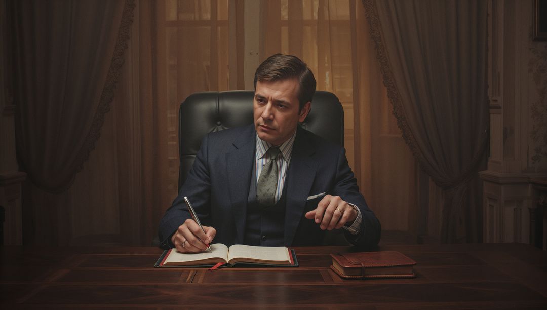 Executive Working in Luxury Office Pondering Business Decisions