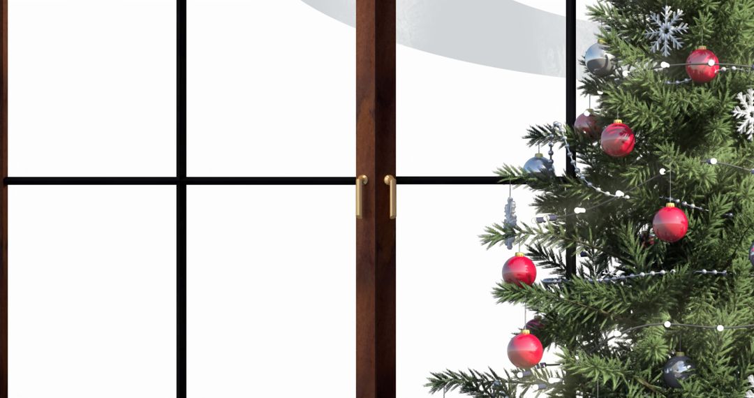 Festive Christmas Tree with Ornaments by Window