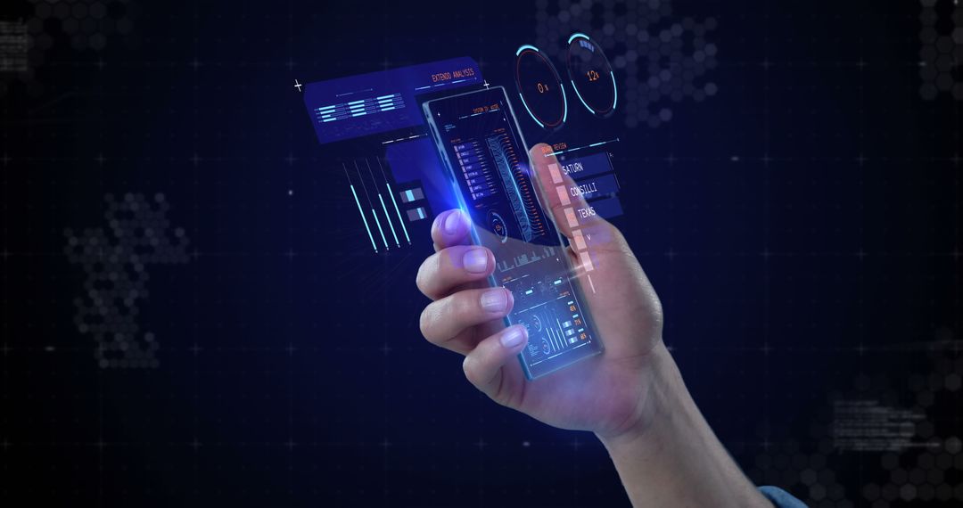 Futuristic Holographic Smartphone with Digital Data Display
