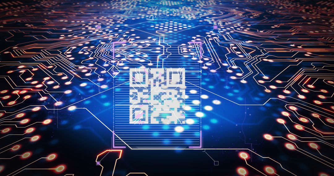 Futuristic Circuit Board with QR Code for Data Processing Technology - Free Images, Stock Photos and Pictures on Pikwizard.com