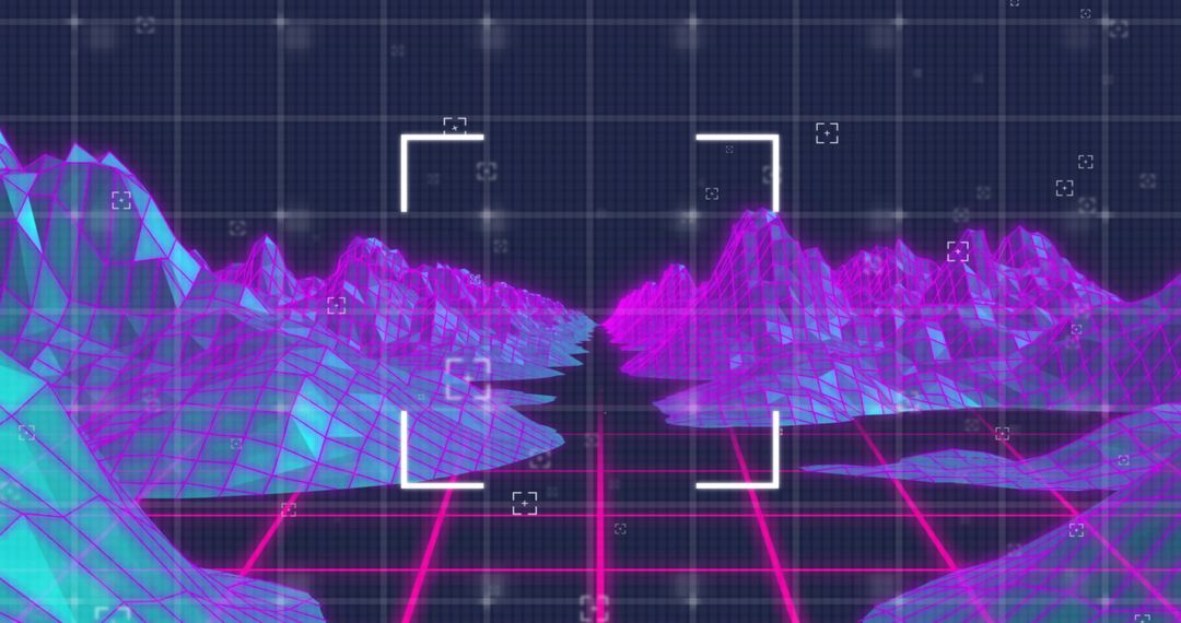 Futuristic Digital Grid Landscape with Sci-Fi Scan Lines