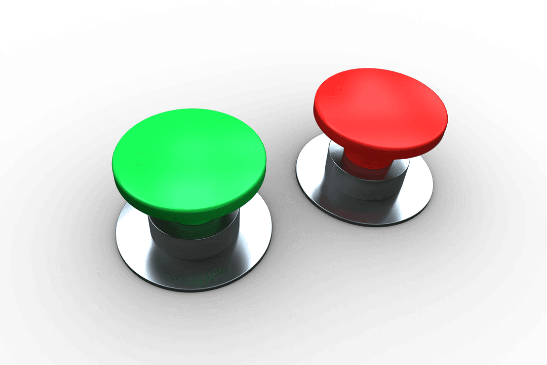 Transparent Red and Green Push Buttons on Flat Surface