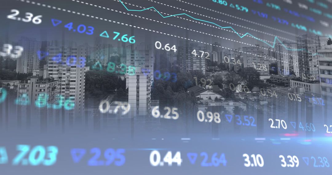 Financial Data Analysis Overlayed on Modern Cityscape