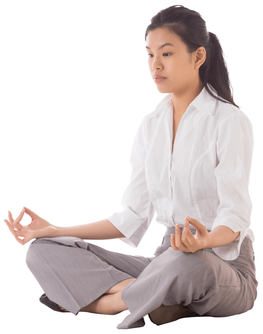 Businesswoman Meditating in Lotus Pose with Transparent Background