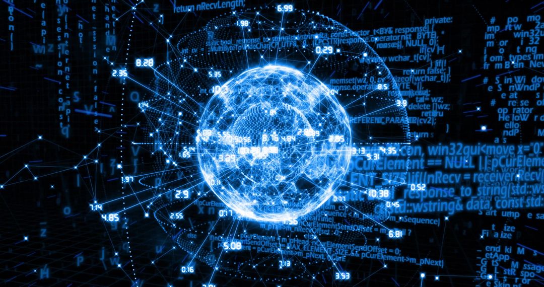 Digital Technology Sphere Surrounded by Virtual Network Code