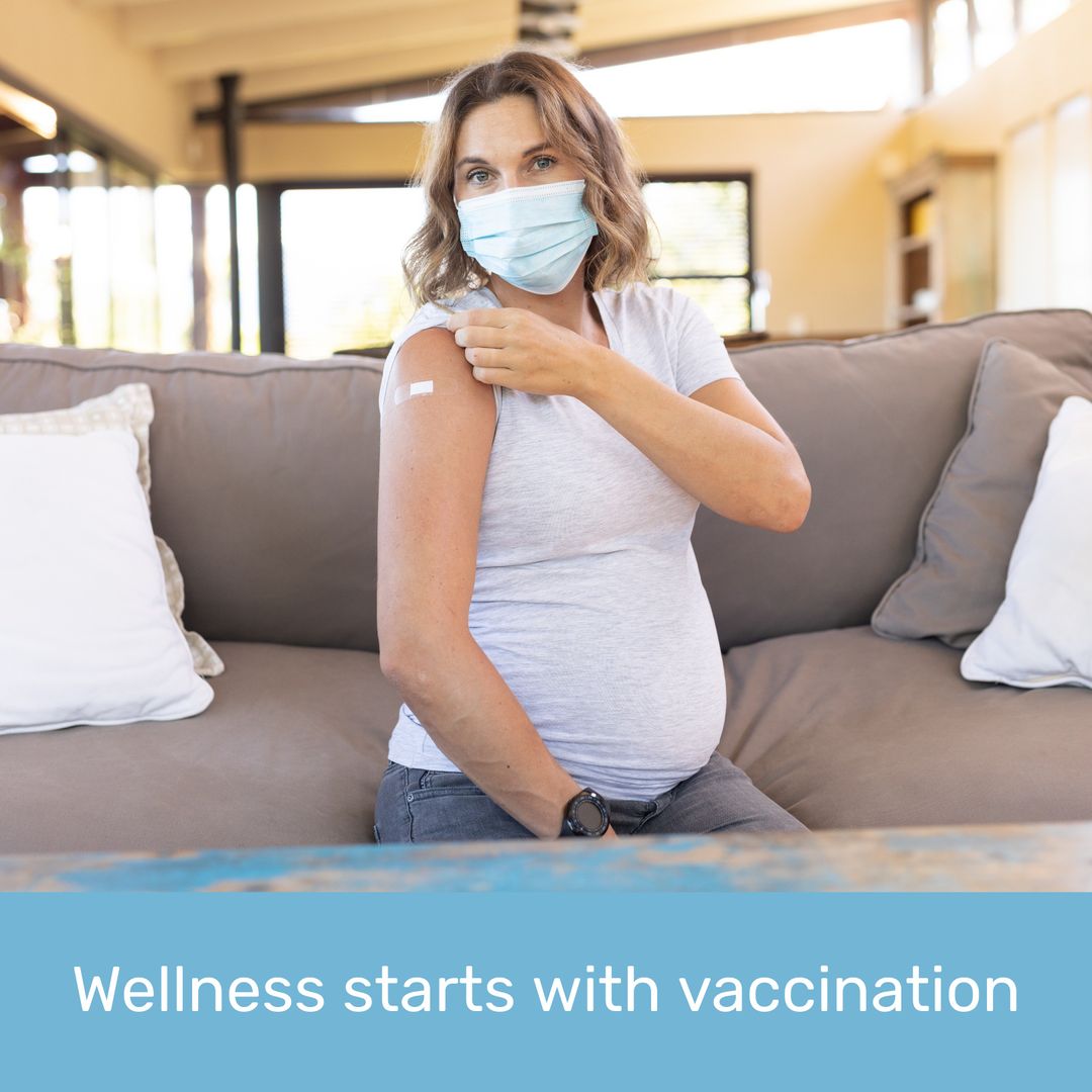 Pregnant Woman in Mask Promoting Vaccination Awareness