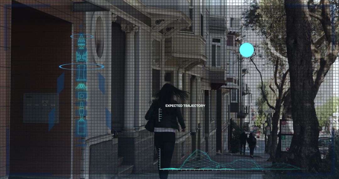 Futuristic Data Visualization Overlay in Urban Environment