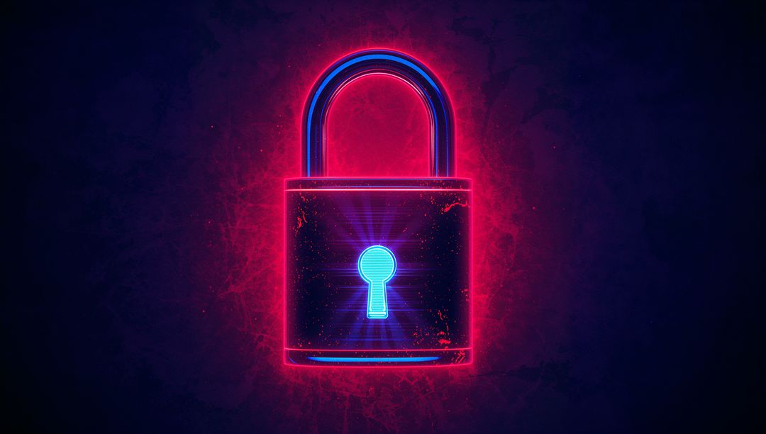 Glowing Neon Padlock with Futuristic Cyberpunk Aesthetic