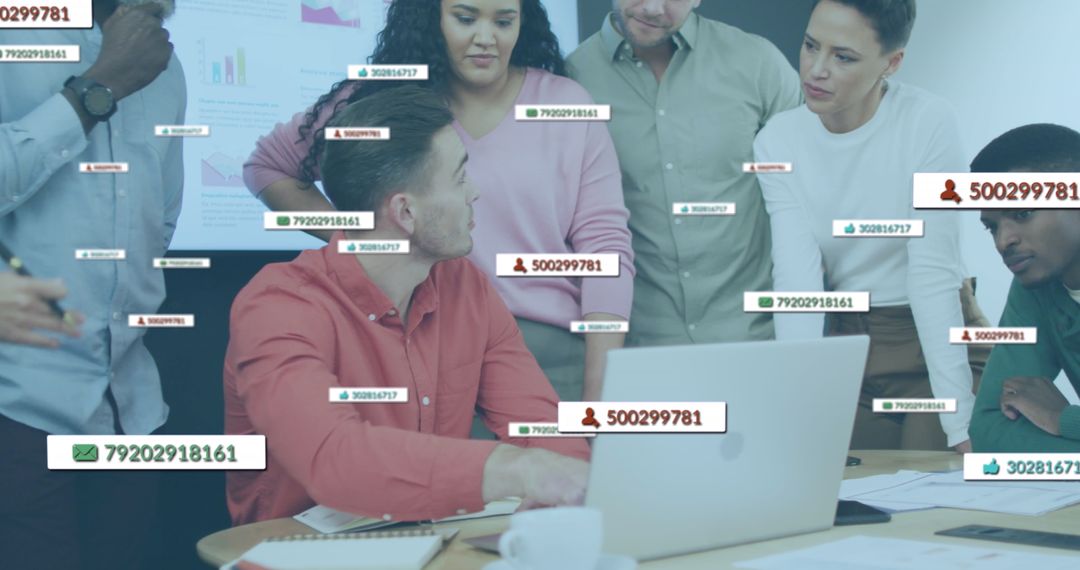 Business Team Collaborating with Digital Media Overlays