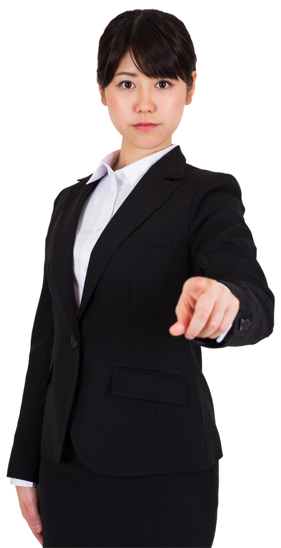 Asian Businesswoman Pointing on Transparent Background Professional Pose - Download Free Stock Images Pikwizard.com