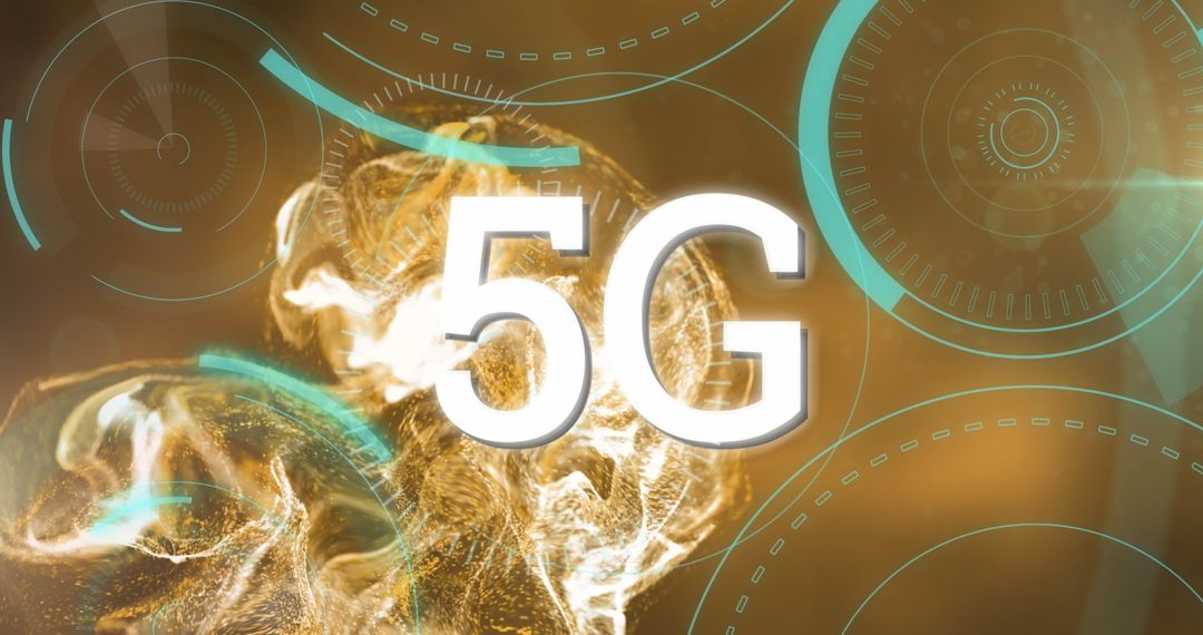 Abstract 5G Technology Banner with Digital Waves and Scanners