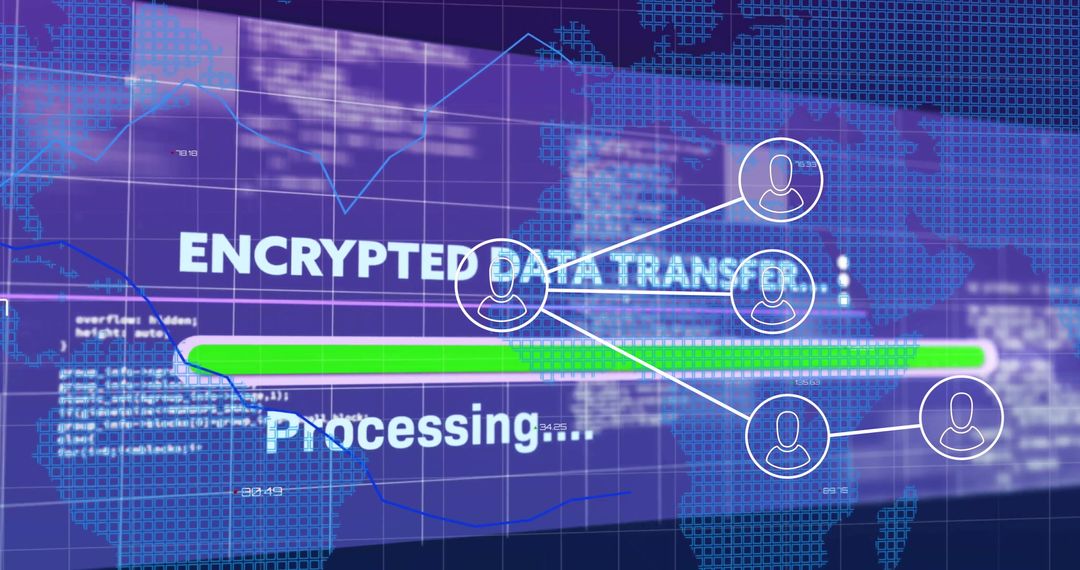Global Encrypted Data Transfer Over Digital Blue World Map