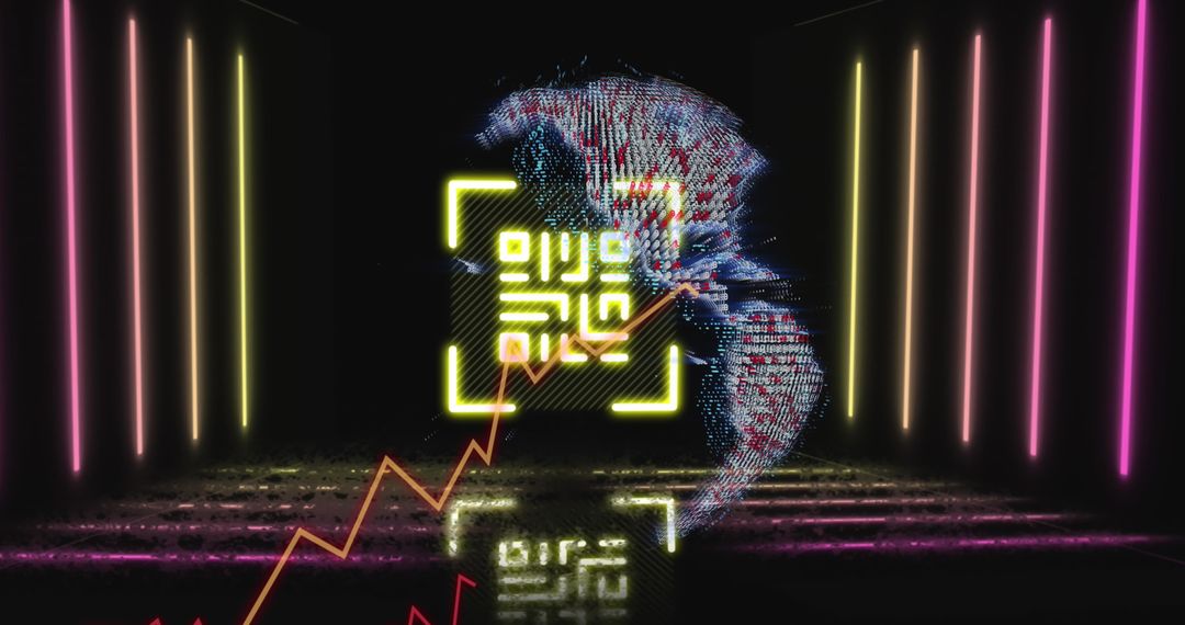 Neon Global Networking Technology Concept with QR Code