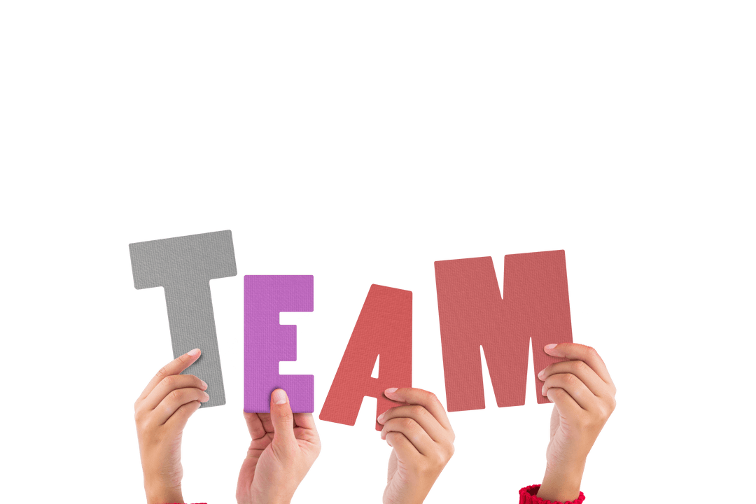 Hands Holding Team Lettering on Transparent Background