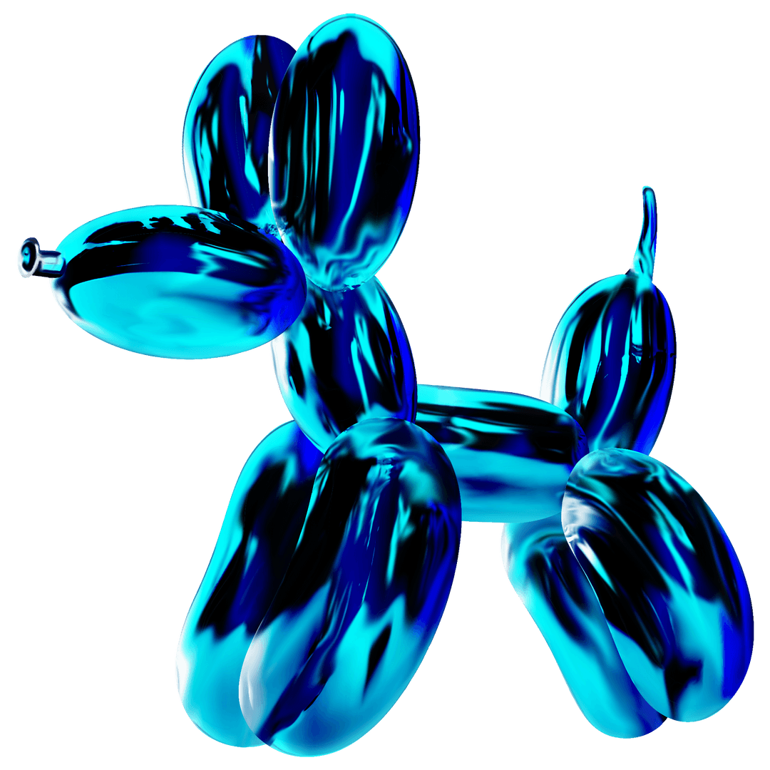 Transparent Rendering of Exceptional Metallic Blue Balloon Dog Sculpture