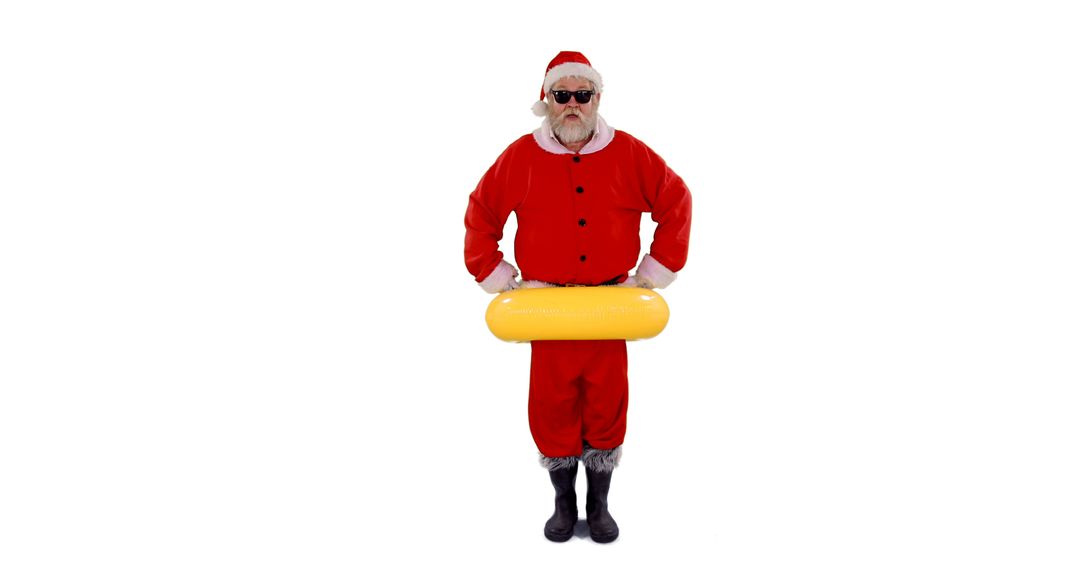 Santa Claus in Sunglasses Holding Inflatable Tube - Free Images, Stock Photos and Pictures on Pikwizard.com