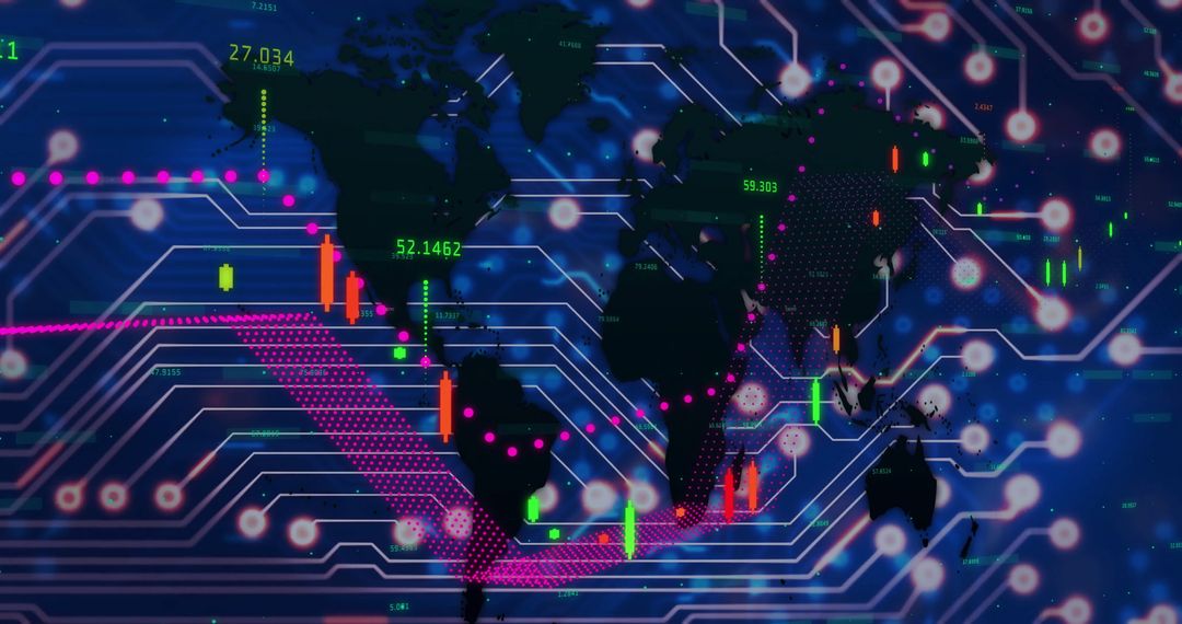 Futuristic Digital World Map with Animation and Network Connections
