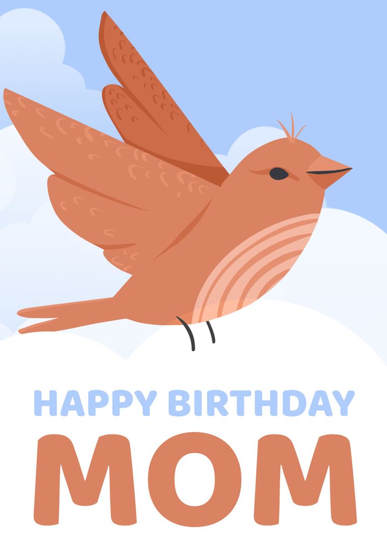 Charming Bird and Clouds Happy Birthday Mom Greeting - Download Free Stock Templates Pikwizard.com