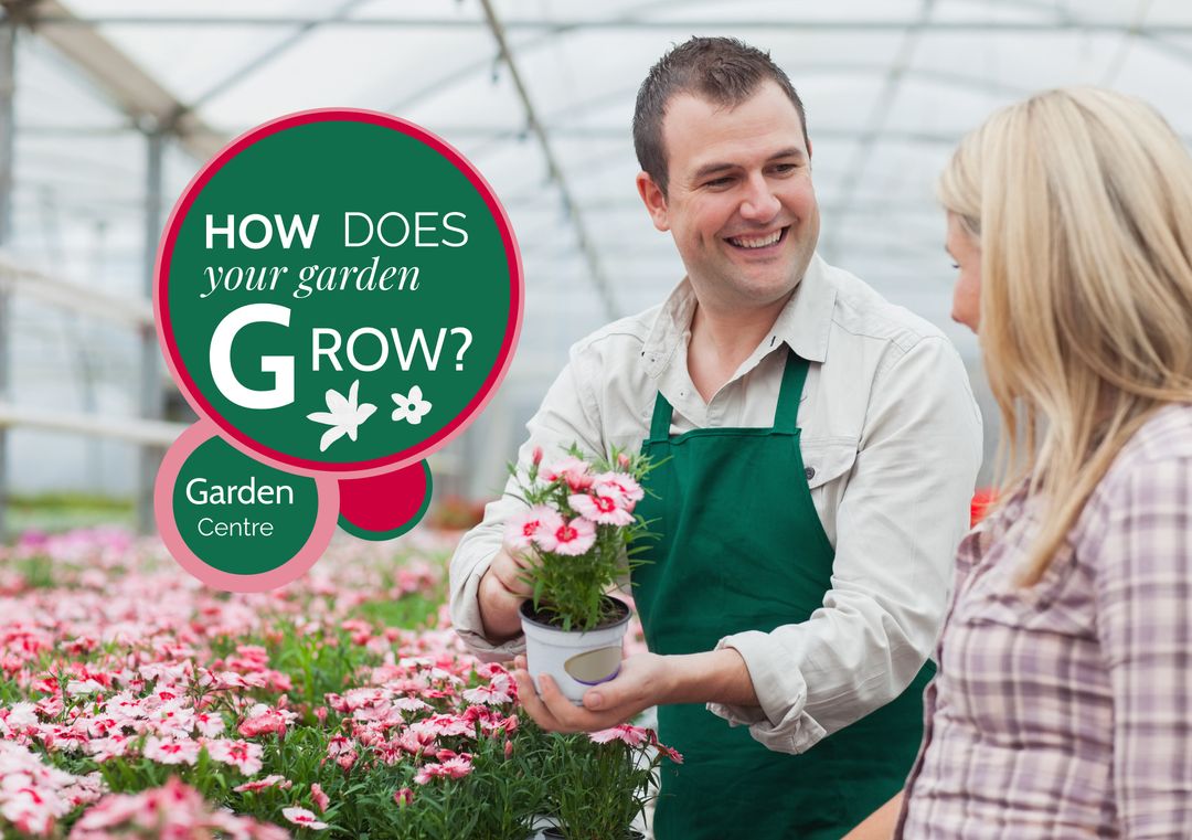 Smiling Employee Offering Plants to Customer in Garden Center - Download Free Stock Templates Pikwizard.com