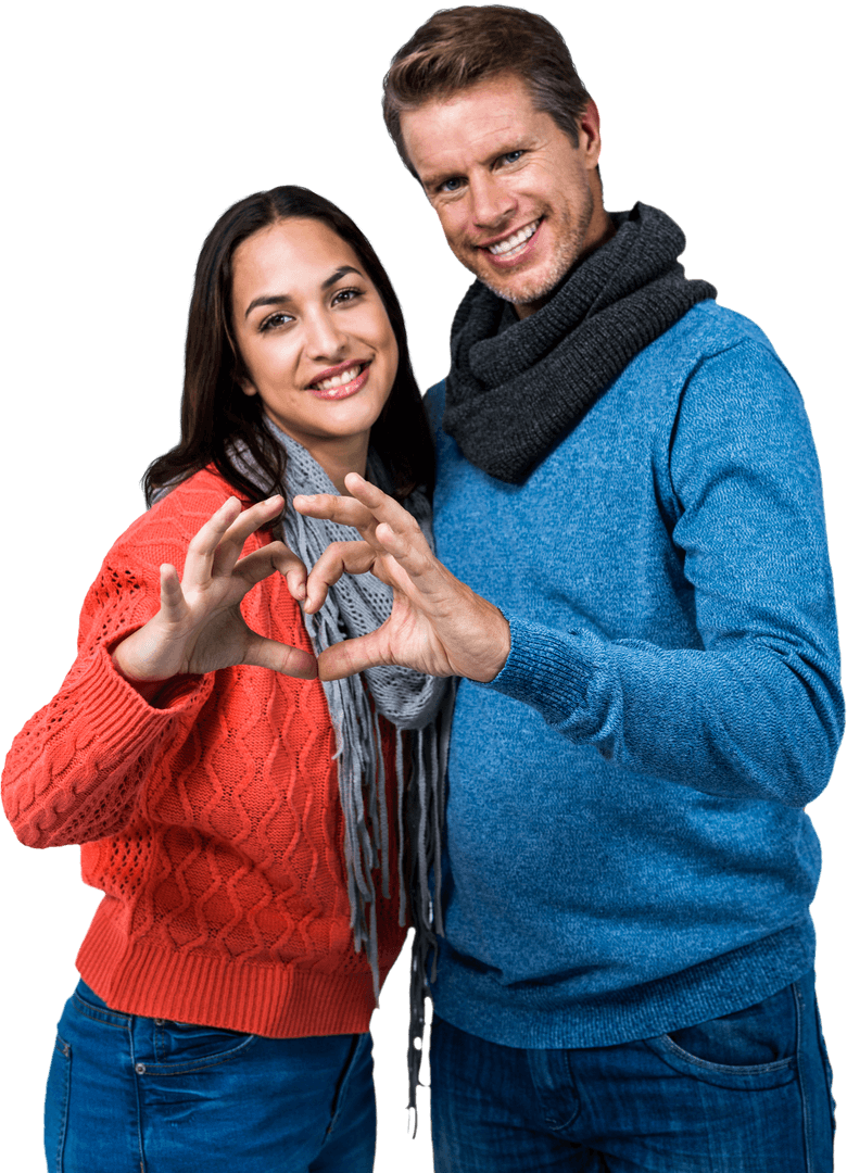 Laughing Couple Making Heart Shape on Transparent Background