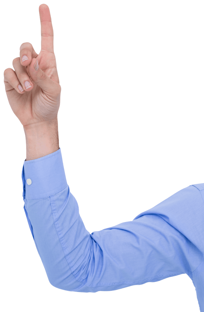 Transparent Businessman Hand Pointing Upwards Gesture Blue Shirt