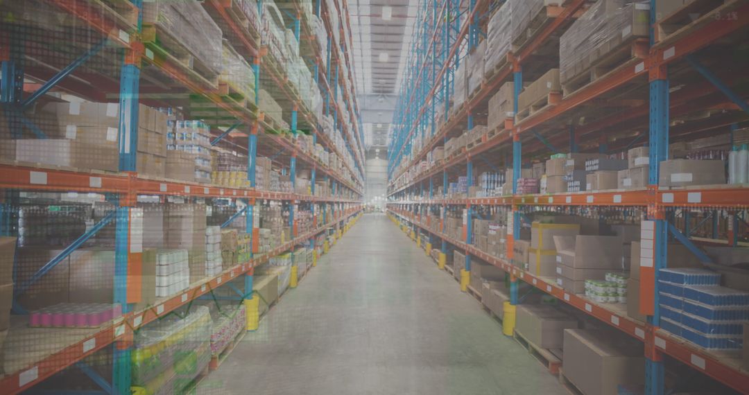 Vast Warehouse Aisle With Stocked Shelves for Efficient Inventory Management