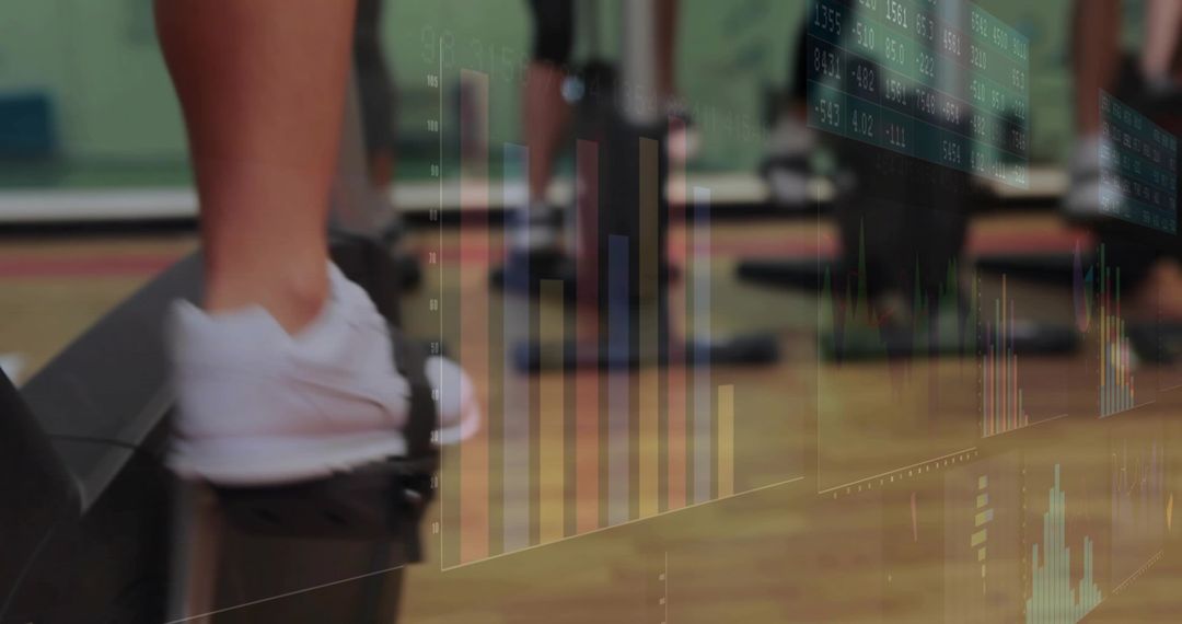 Step Aerobics with Financial Data Overlay Concept for Fitness and Wellness Branding