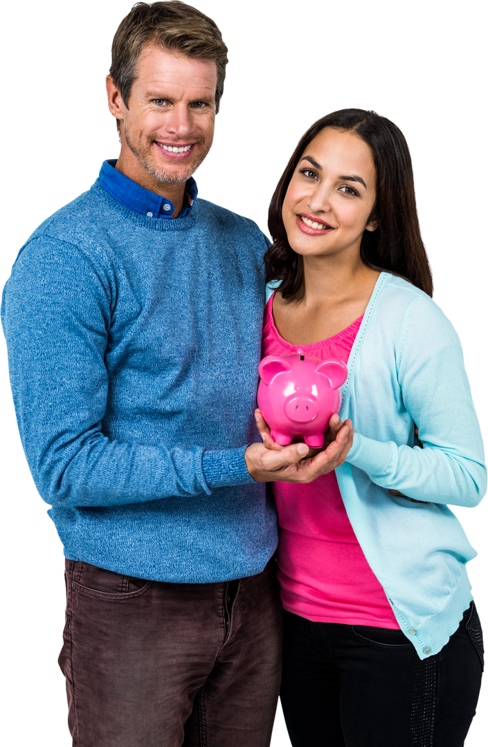 Happy Couple Holding Pink Piggy Bank on Transparent Background - Download Free Stock Images Pikwizard.com