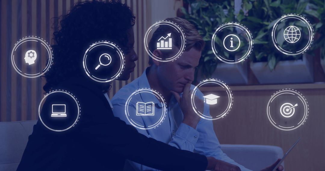 Business Professionals Analyzing Digital Data Network in Office