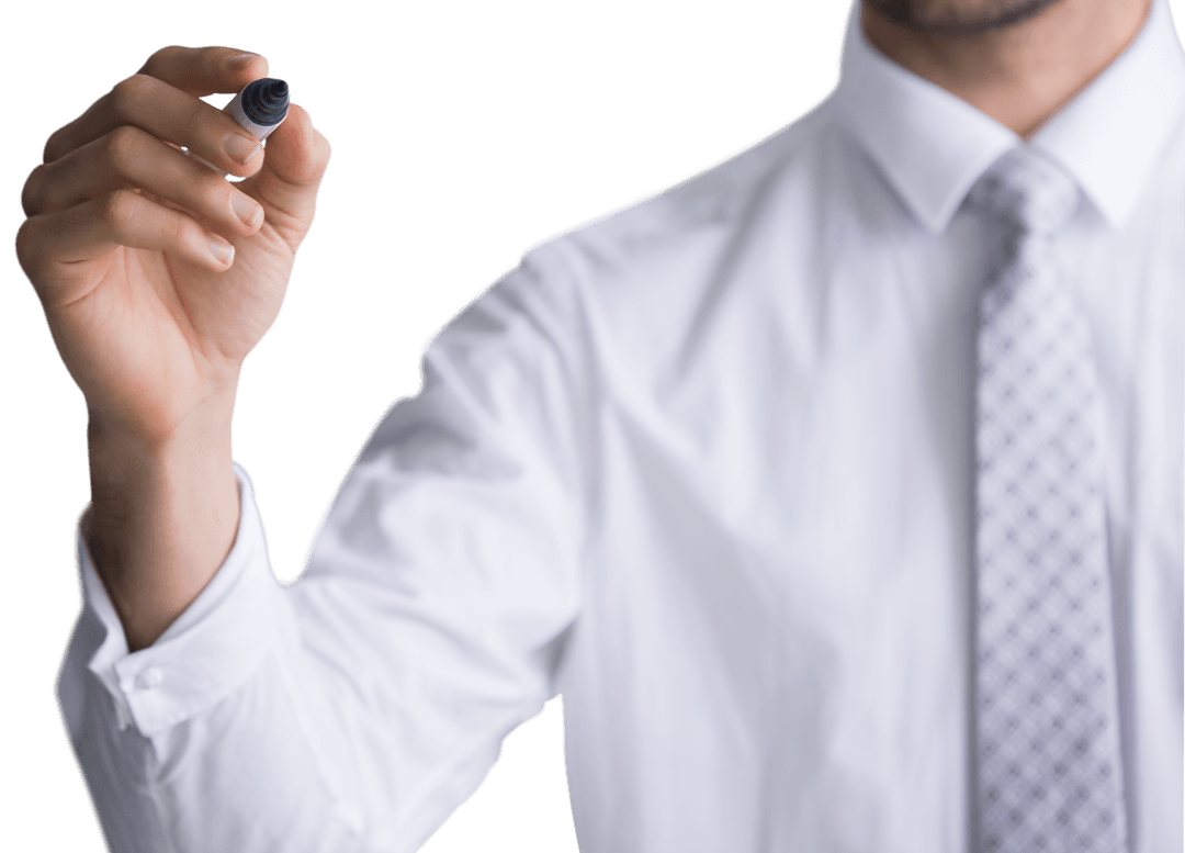 Transparent Businessman Writing with Marker Close-up