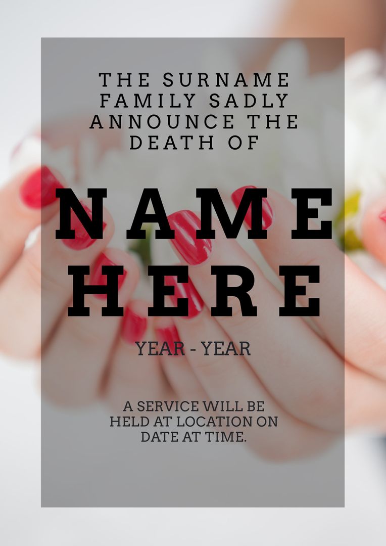 Memorial Announcement Template with Clasped Hands Background
