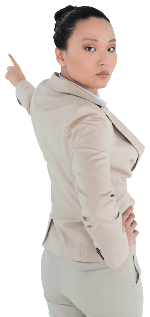 Asian Businesswoman Standing on Transparent Background with Assertive Expression