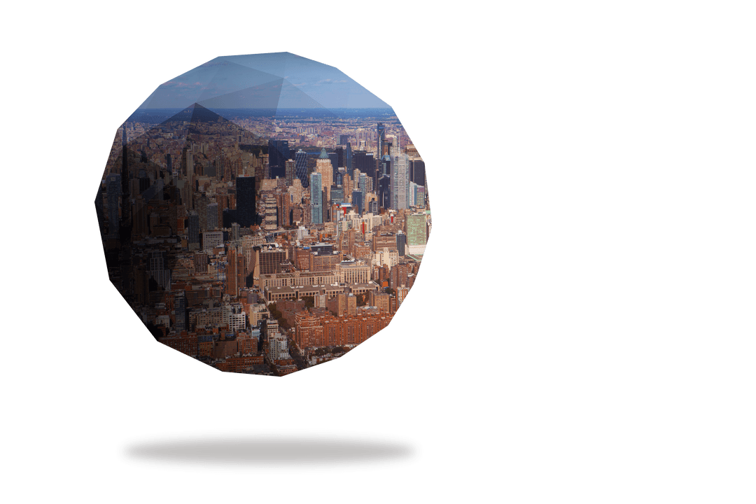 Transparent Globe with Cityscape Encased in Polygonal Shapes