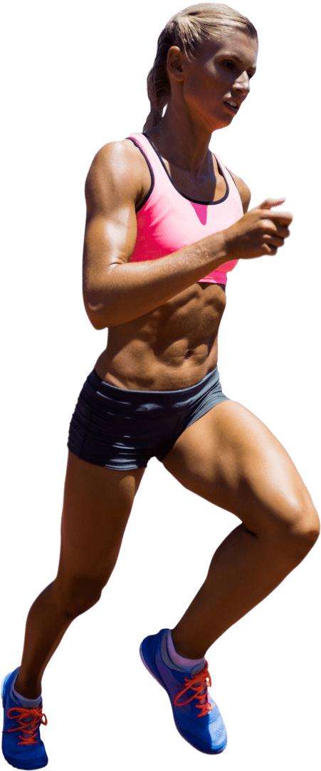 Transparent Background of Motivated Female Runner in Mid-Stride