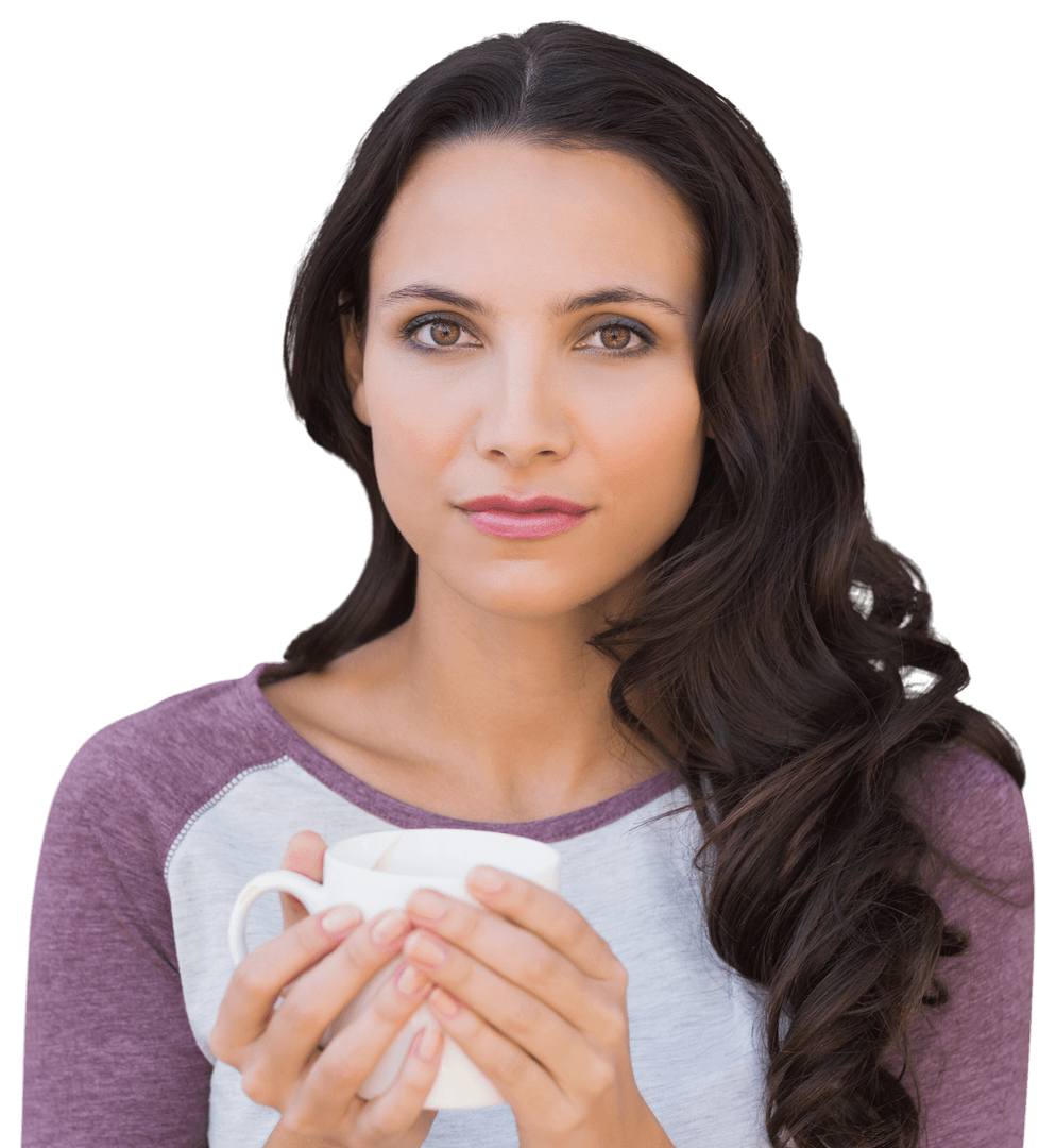 Caucasian Woman Holding Coffee Cup Isolated on Transparent Background