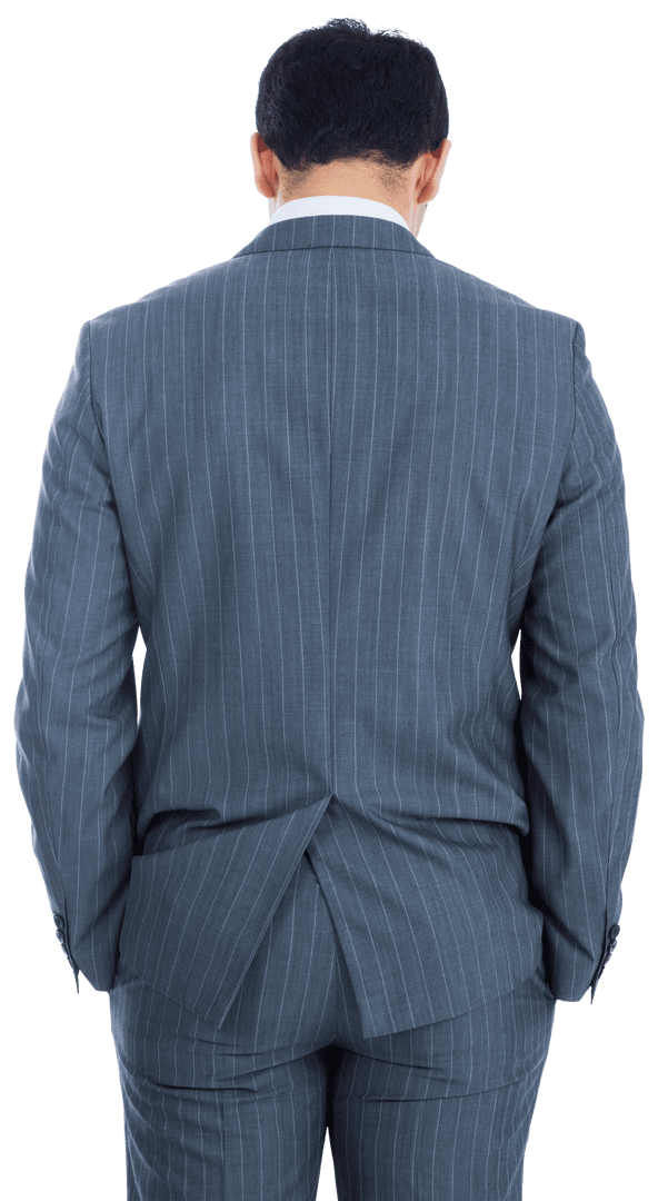 Back View of Businessman in Pinstripe Suit on Transparent Background