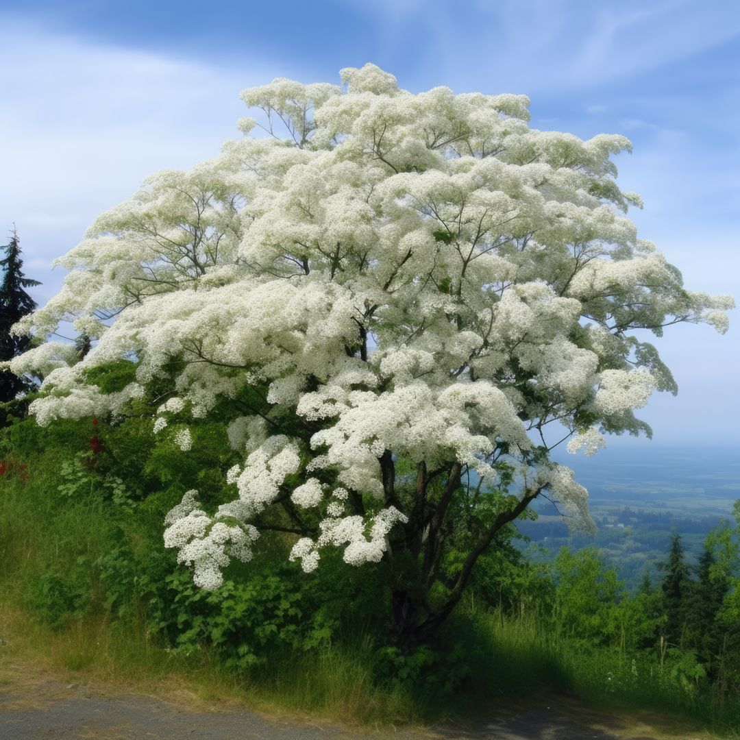 Elderberry tree with white flowers in garden, created using generative ai technology - Free Images, Stock Photos and Pictures on Pikwizard.com